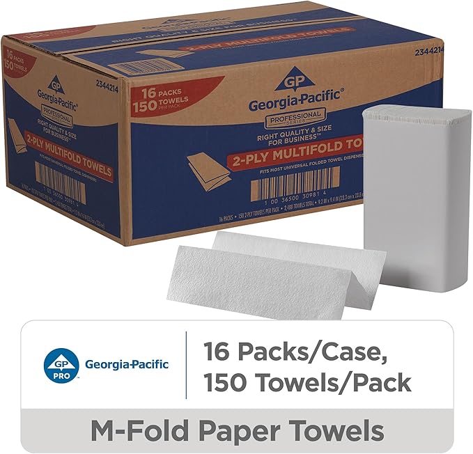 Georgia-Pacific Professional Series Premium Multifold 2-Ply Towels by GP PRO, White, 2344214, 150 Towels Per Pack, 16 Packs Per Case