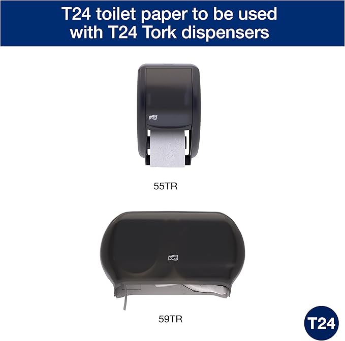 Tork Advanced Toilet Paper Roll, White, Compatible with T24 Dispensers, 2-ply, Soft Tissue, 80 rolls x 500 sheets (2461200)