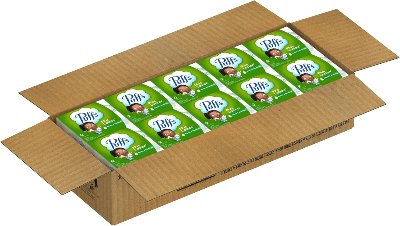 Puffs Plus Lotion Facial Tissues, 10 Cubes, 56 Tissues Per Box
