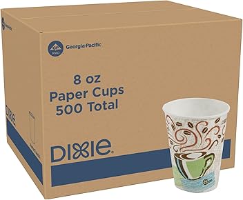 Dixie PerfecTouch 8 oz Paper Coffee Cups By GP PRO, Coffee Haze Design, 500 Count (25 Disposable Cups Per Sleeve, 20 Sleeves Per Case) 5338DX