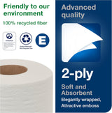Tork Advanced Toilet Paper Roll, White, Compatible with T24 Dispensers, 2-ply, Soft Tissue, 80 rolls x 500 sheets (2461200)
