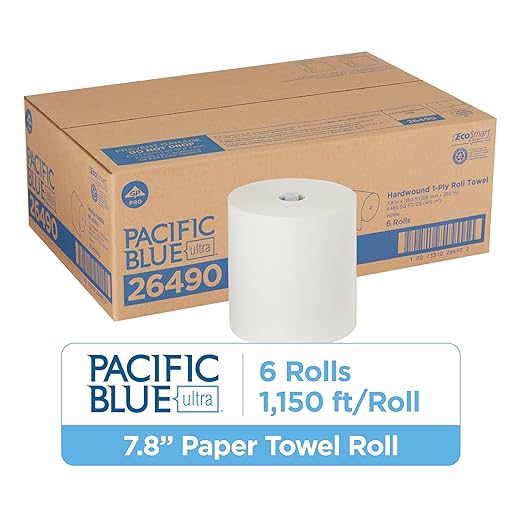 Pacific Blue Ultra 8” High-Capacity Recycled Paper Towel Roll by GP PRO (Georgia-Pacific), White, 26490, 1150 Feet Per Roll, 6 Rolls Per Case