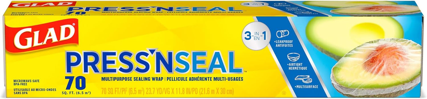 Glad Press'N Seal Plastic Wrap for Food, Griptex Technology, 70 Square Foot Roll (Pack of 1)