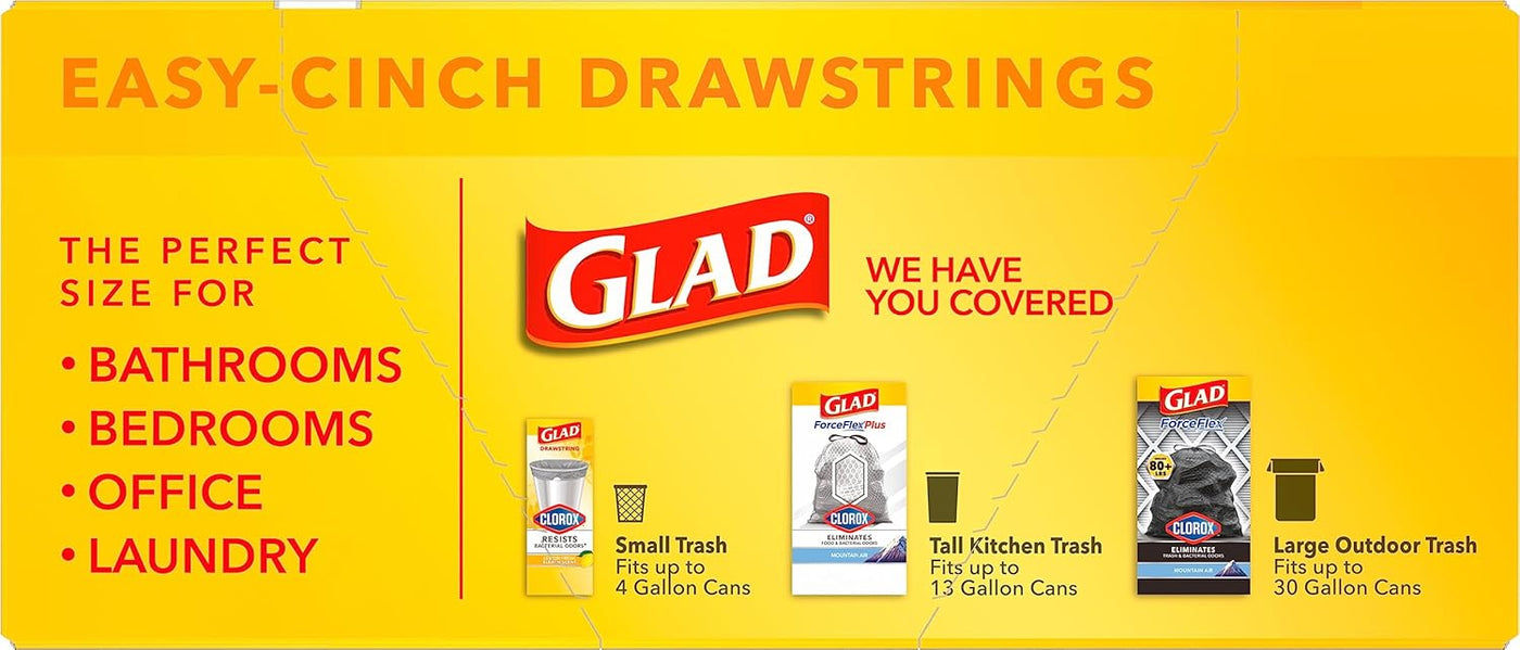 Glad Medium Trash Bags, 8 Gallon, Fragrance Free Garbage Bags With Drawstring, 26 Count