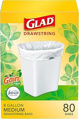 Glad Medium Trash Bags, 8 Gallon, Gain Original with Febreze Garbage Bags, With Odor Control and Drawstring, 80 Count
