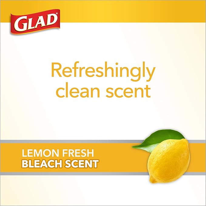 Glad Small Drawstring Trash Bags with Clorox, 4 Gal, Lemon Fresh Bleach, 34 Ct (Package May Vary)