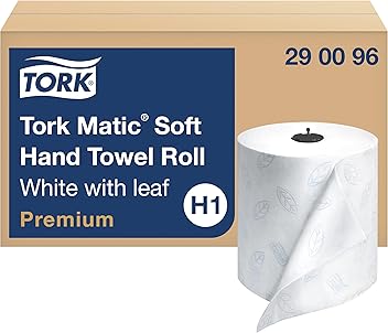 Tork Matic Soft Hand Towel Roll, White, Premium, H1, Quick-Absorbing, Long-Lasting, Thick 2-Ply, 6 Rolls x 575 ft, 290096