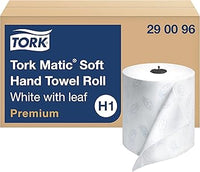 Tork Matic Soft Hand Towel Roll, White, Premium, H1, Quick-Absorbing, Long-Lasting, Thick 2-Ply, 6 Rolls x 575 ft, 290096