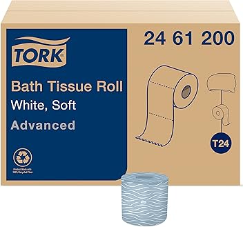 Tork Advanced Toilet Paper Roll, White, Compatible with T24 Dispensers, 2-ply, Soft Tissue, 80 rolls x 500 sheets (2461200)