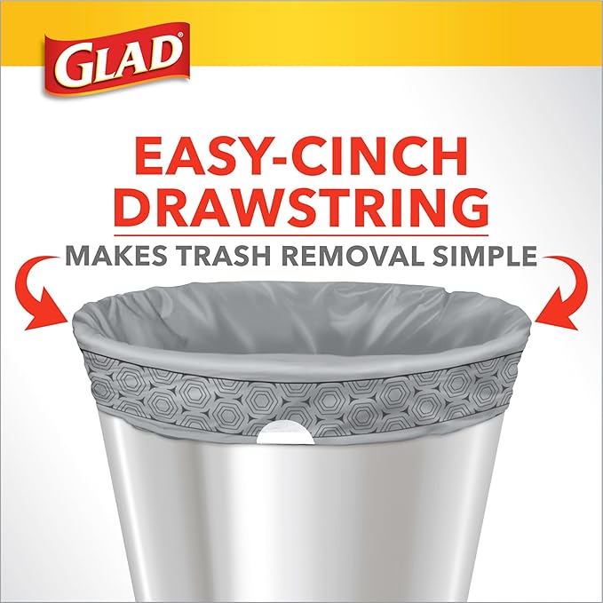 Glad Small Drawstring Trash Bags with Clorox, 4 Gal, Lemon Fresh Bleach, 34 Ct (Package May Vary)