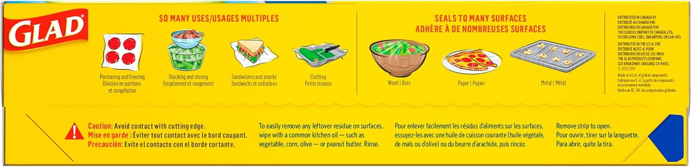 Glad Press'N Seal Plastic Food Wrap, 100 Square Foot Roll, Pack of 3, (Package May Vary)