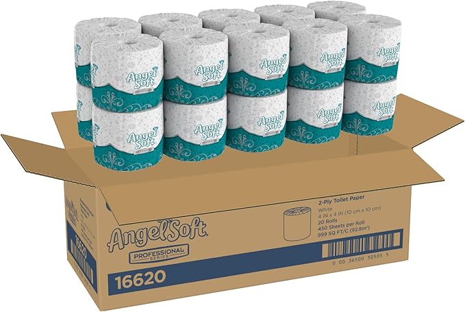 Georgia-Pacific Angel Soft Ultra Professional Series 2-Ply Embossed Toilet Paper by GP PRO, 16620, 450 Sheets Per Roll, 20 Rolls Per Convenience Case