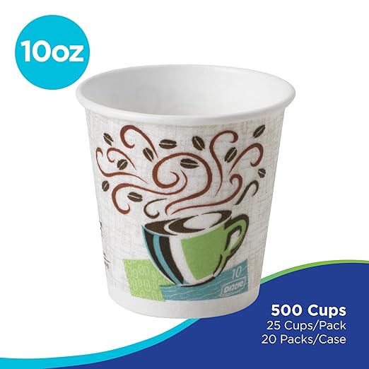 Dixie PerfecTouch 10 oz Paper Coffee Cups By GP PRO, Coffee Haze Design, 500 Count (25 Disposable Cups Per Sleeve, 20 Sleeves Per Case), 5310DX