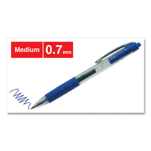 Universal Comfort Grip Gel Pen, Retractable, Medium 0.7 mm, Blue Ink, Clear/Blue Barrel, 36/Pack (UNV39911)