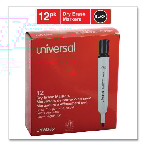 Universal Dry Erase Marker, Broad Chisel Tip, Black, Dozen (UNV43651)