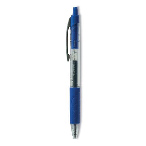 Universal Comfort Grip Gel Pen, Retractable, Medium 0.7 mm, Blue Ink, Clear/Blue Barrel, 36/Pack (UNV39911)