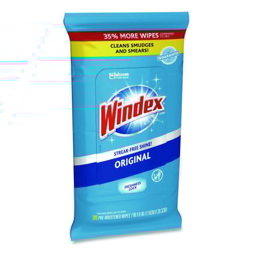 Windex® Glass and Surface Wet Wipe, 7"x 8", 38 Wipe Pack, 12 Packs (319251)