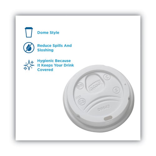 Dixie Dome Drink-Thru Lids, Fits 10 oz to 16 oz Paper Hot Cups, White, 1,000/Carton (D9542)