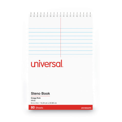 Universal Steno Pads, Gregg Rule, Red Cover, 80 White 6 x 9 Sheets, 6/Pack (UNV96920PK)
