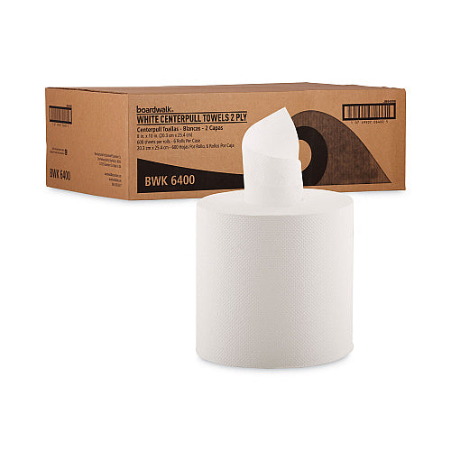 Boardwalk® Center-Pull Paper Hand Towels, 2-Ply, 500-ft., 6 Rolls (BWK6400)