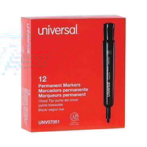 Universal Chisel Tip Permanent Marker, Broad Chisel Tip, Black, Dozen (UNV07051)