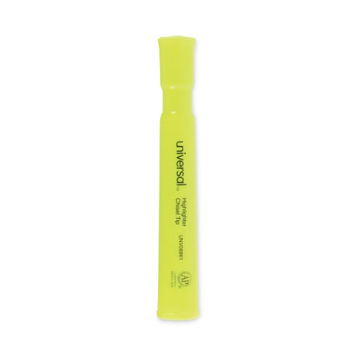 Universal Desk Highlighters, Fluorescent Yellow Ink, Chisel Tip, Yellow Barrel, Dozen (UNV08861)