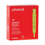Universal Desk Highlighters, Fluorescent Yellow Ink, Chisel Tip, Yellow Barrel, Dozen (UNV08861)