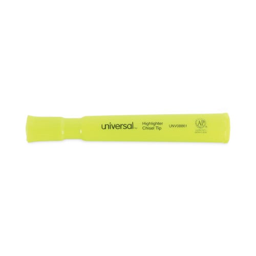 Universal Desk Highlighters, Fluorescent Yellow Ink, Chisel Tip, Yellow Barrel, Dozen (UNV08861)