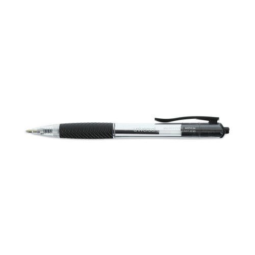 Universal Comfort Grip Ballpoint Pen, Retractable, Medium 1 mm, Black Ink, Clear/Black Barrel, Dozen (UNV15530)