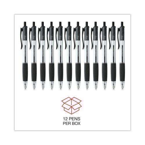 Universal Comfort Grip Ballpoint Pen, Retractable, Medium 1 mm, Black Ink, Clear/Black Barrel, Dozen (UNV15530)