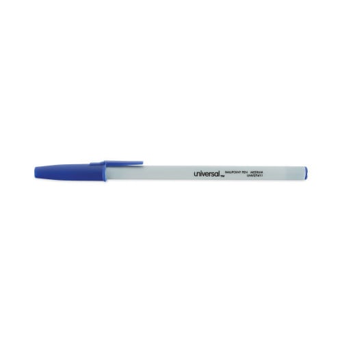 Universal Ballpoint Pen, Stick, Medium 1 mm, Blue Ink, Gray/Blue Barrel, Dozen (UNV27411)