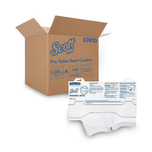 Scott Personal Seats Sanitary Toilet Seat Covers, 15 x 18, White, 125/Pack, 24 Packs/Carton (07410CT)