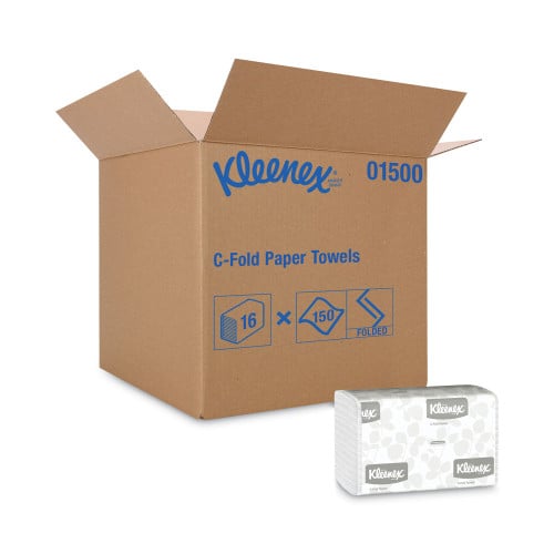 Kleenex® C-Fold Paper Towels, 1-Ply, White, 150 Pack, 16 Packs (01500)