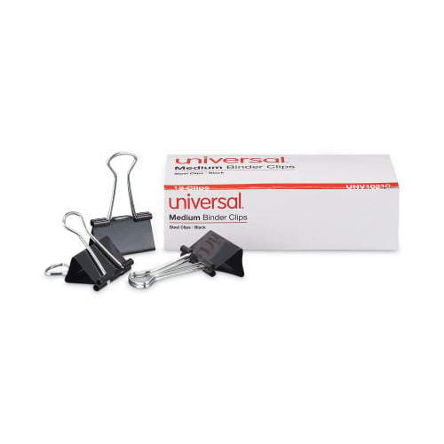 Universal Binder Clips, Medium, Black/Silver, 12/Box (UNV10210)