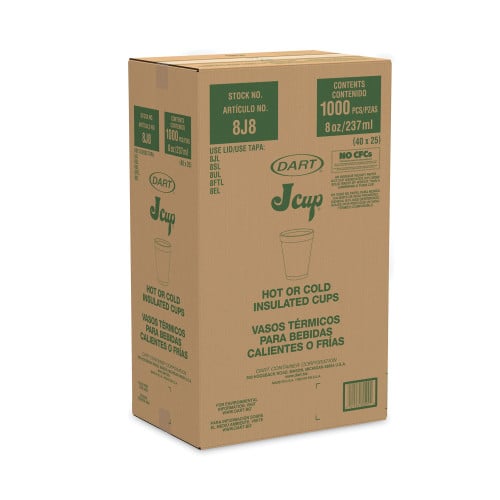 Dart Foam Drink Cups, 8 oz, White, 25/Bag, 40 Bags/Carton (8J8)