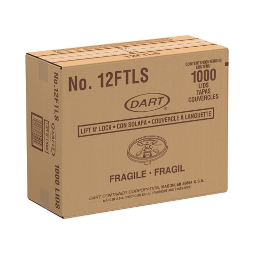 Dart Lift n' Lock Plastic Hot Cup Lids, With Straw Slot, Fits 10 oz to 14 oz Cups, Translucent, 100/Sleeve, 10 Sleeves/Carton (12FTLS)