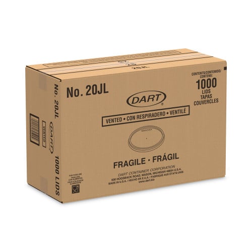 Dart Plastic Lids for Foam Cups, Bowls and Containers, Flat, Vented, Fits 6-32 oz, Translucent, 100/Pack, 10 Packs/Carton (20JL)