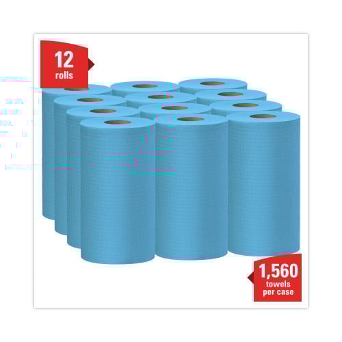 WypAll General Clean X60 Cloths, Small Roll, 9.8 x 13.4, Blue, 130/Roll, 12 Rolls/Carton (35411)