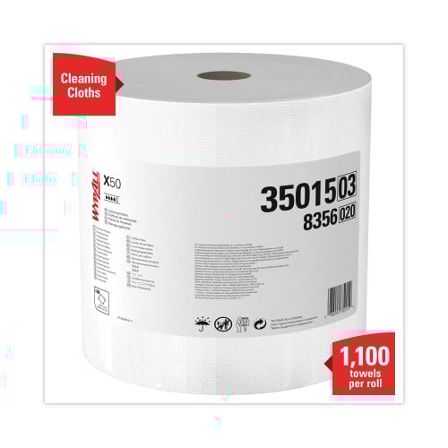 WypAll X50 Cloths, Jumbo Roll, 13.4 x 9.8, White, 1,100/Roll (35015)