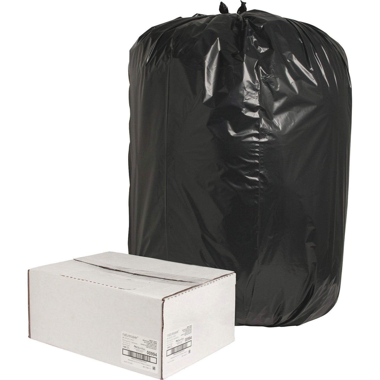 Nature Saver Black Low-density Recycled Can Liners Extra Large Size - 60 gal Capacity - 58" Length x 38" Width x 1.65 mil (42 Micron) Thickness - Low Density - Black - Plastic - Cleaning Supplies - Recycled - 100 / Carton (00994)
