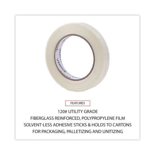 Universal 120# Utility Grade Filament Tape, 3" Core, 18 mm x 54.8 m, Clear (UNV30018)