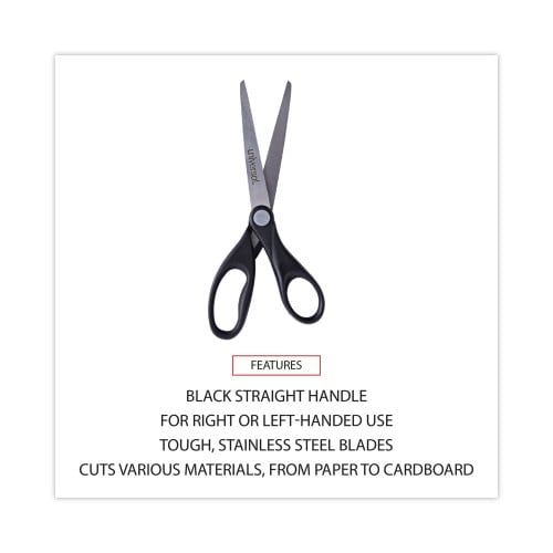 Universal Stainless Steel Office Scissors, 7" Long, 3" Cut Length, Straight Black Handle (UNV92008)