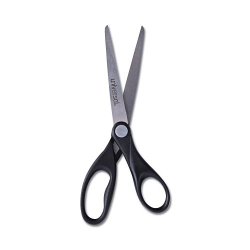 Universal Stainless Steel Office Scissors, 7" Long, 3" Cut Length, Straight Black Handle (UNV92008)