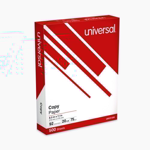 Universal Copy Paper, 92 Bright, 20 lb Bond Weight, 8.5 x 11, White, 500 Sheets/Ream, 10 Reams/Carton (UNV21200)