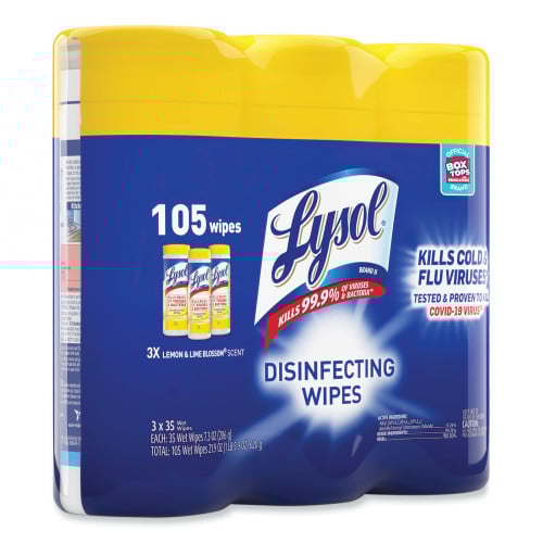 Lysol® Disinfecting Wipes, Lemon Lime, 105 Wipes, 3 Canisters (82159PK)