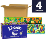 Kleenex Ultra Soft Facial Tissues, 4 Flat Boxes, 180 Tissues per Box, 3-Ply, Packaging May Vary