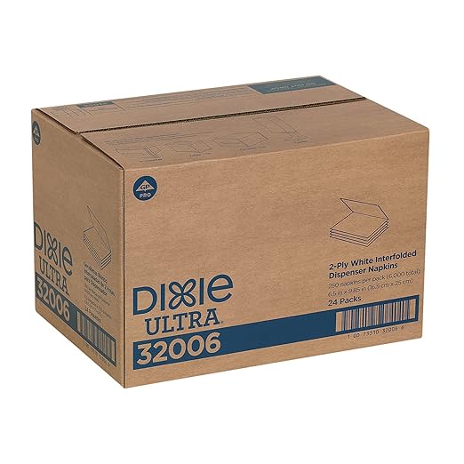 Dixie Ultra Interfold 2-Ply Paper Napkin Dispenser Refills By GP PRO, White, 6000 Count (250 Disposable Napkins Per Pack, 24 Packs Per Case), 32006