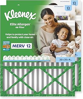 Kleenex Elite Allergen Air Filter 20x25x4 Inches - 12 MERV RATING (2-Pack)