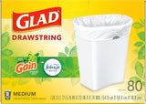 Glad Medium Trash Bags, 8 Gallon, Gain Original with Febreze Garbage Bags, With Odor Control and Drawstring, 80 Count