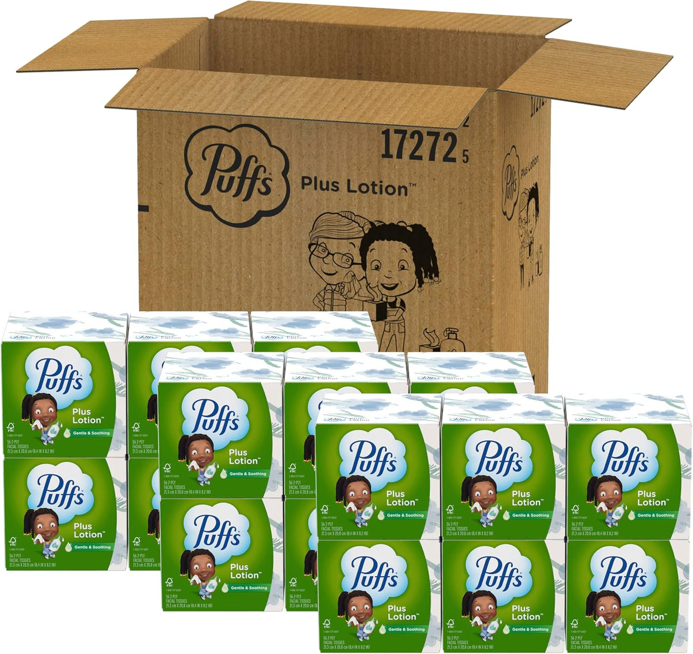 Puffs Plus Lotion Facial Tissue, 18 Cubes, 56 Tissues Per Box